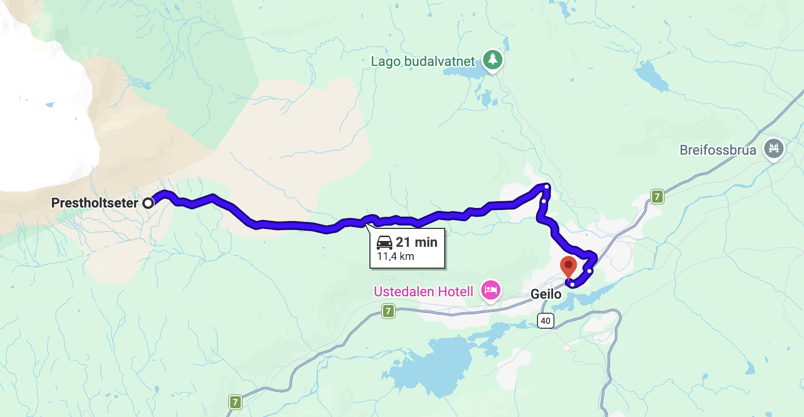 Wie nah liegen geilo mountain lodge hotel an Prestholtseter?
